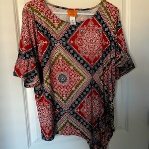 Ruby Rd. Red and Black Geometric Blouse